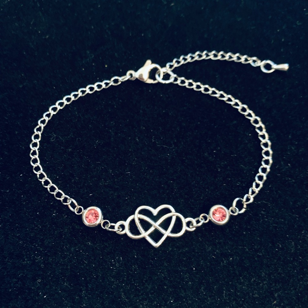 Infinity Heart chain bracelet or anklet with birthstone charms